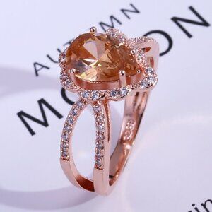 ✨ Elegant Pear Zircon Double Layer Rose Gold Water Drop Ring for Women, VIP542